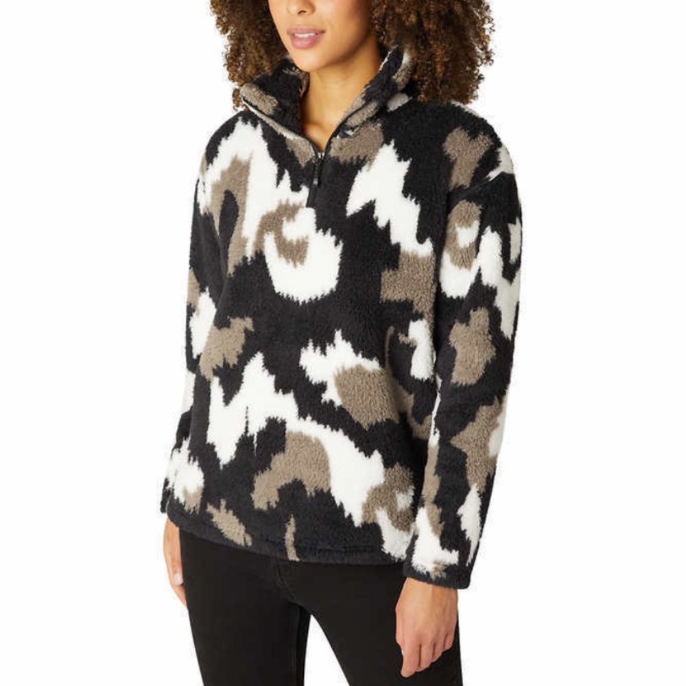 Eddie Bauer Womans Camo Print 1/4-Zip Plush Fleece Pullover Jacket (L) Large